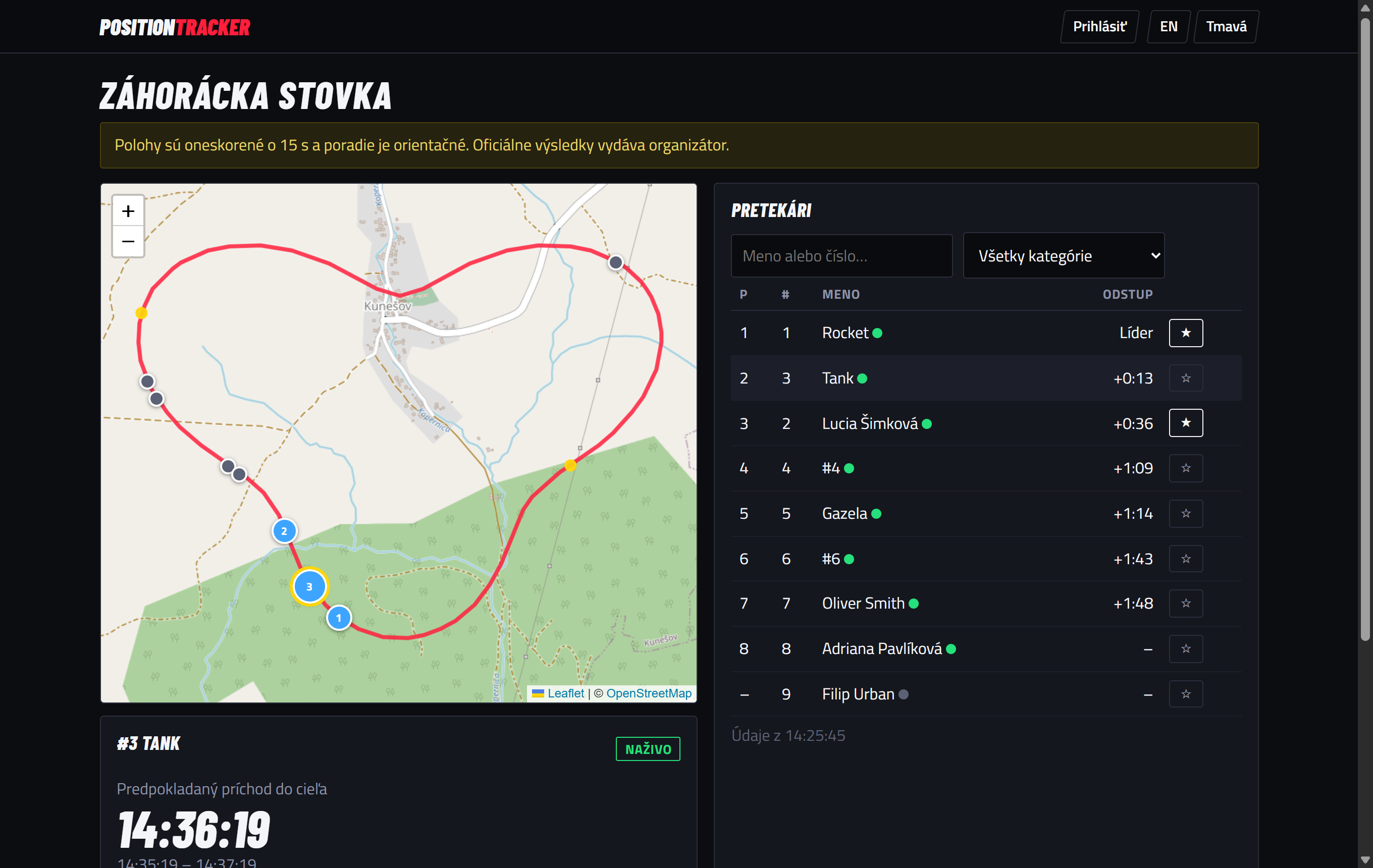 Spectator page in dark mode
